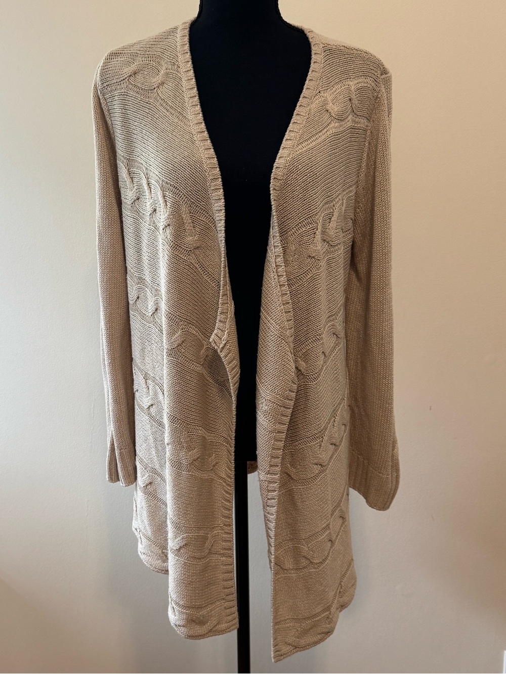 INC Beige Cable Open-Front Cardigan